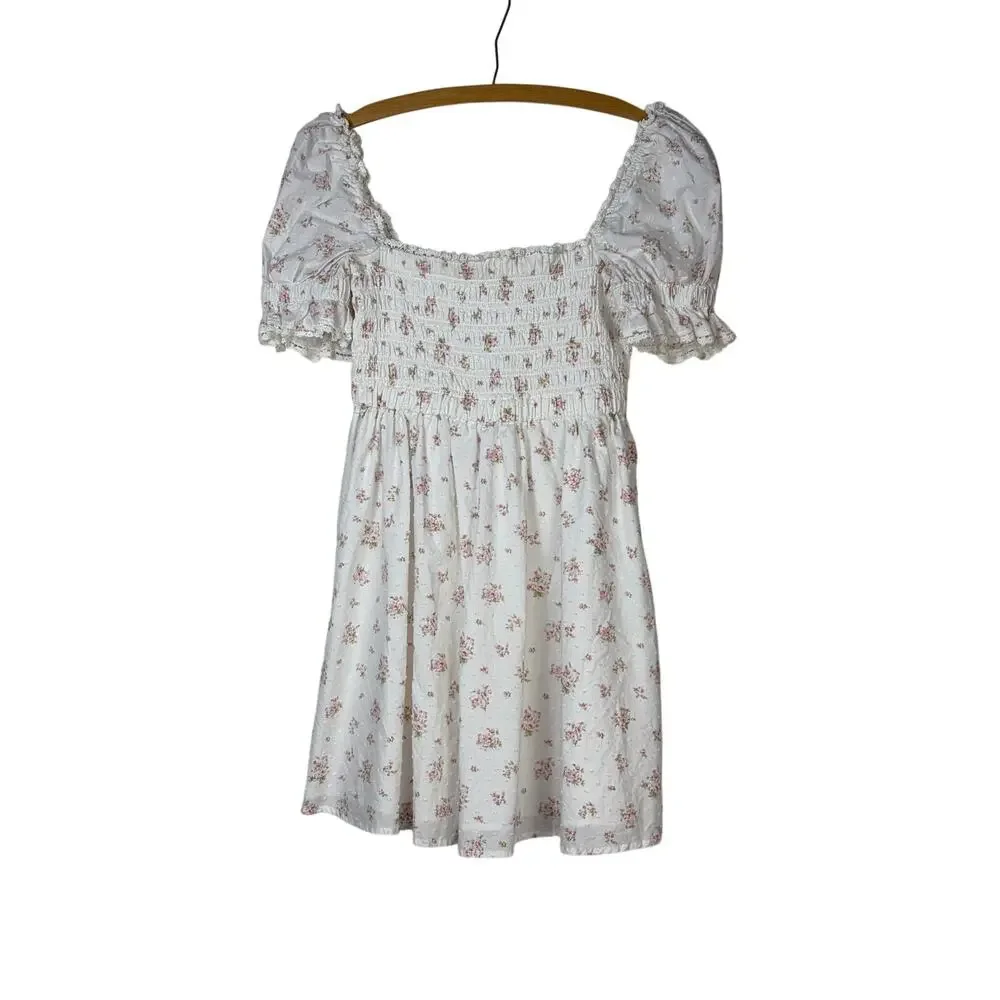 Altar'd State Floral Smocked Mini Dress M Babydoll Milkmaid Romantic